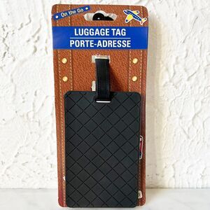 On the Go Luggage Tag Black Rubber Diamond Pattern Travel Bag ID Tag